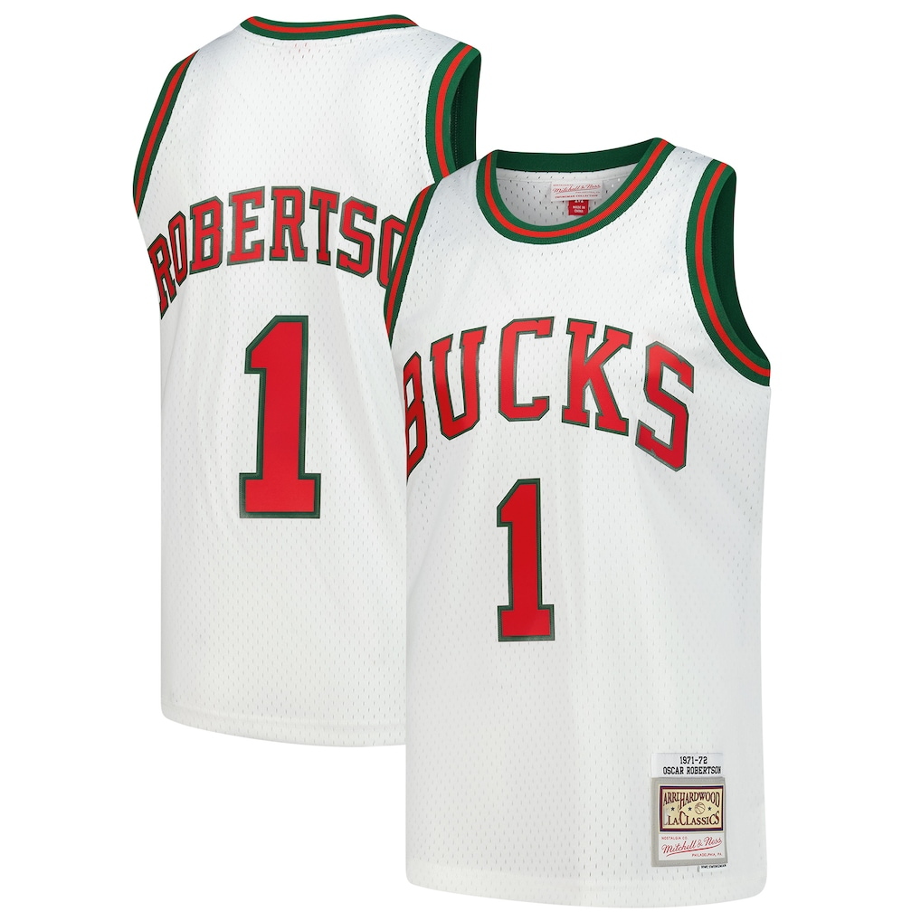 Fenge M.Bucks #1 Oscar Robertson Mitchell & Ness White Hardwood Classics Swingman Jerseys