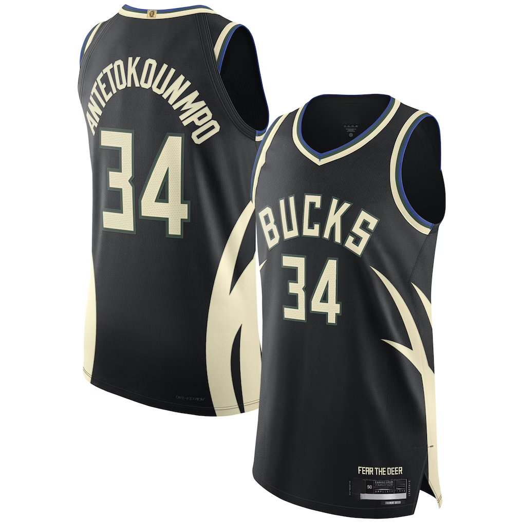Fenge M.Bucks #34 Giannis Antetokounmpo Black Authentic Player Jerseys - Statement Edition