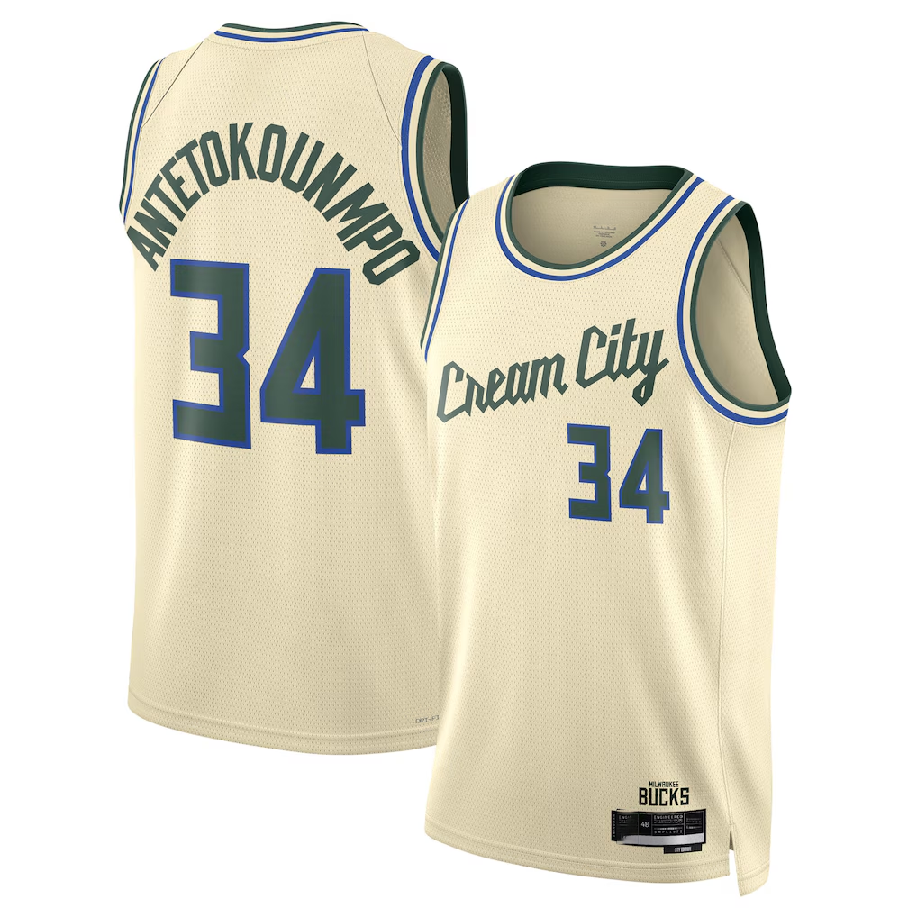 Fenge M.Bucks #34 Giannis Antetokounmpo Cream 2025-26 Swingman Jerseys - City Edition