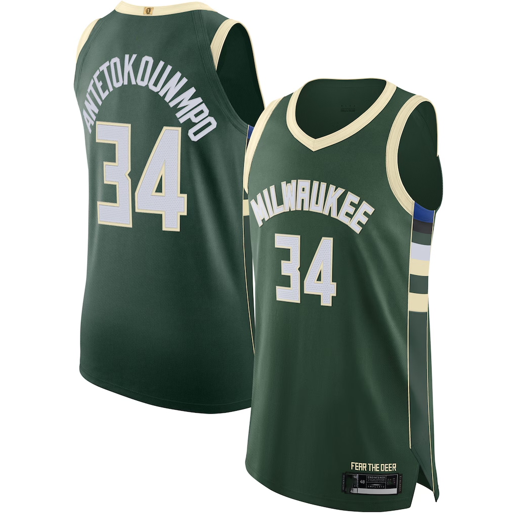 Fenge M.Bucks #34 Giannis Antetokounmpo Hunter Green Authentic Jerseys - Icon Edition