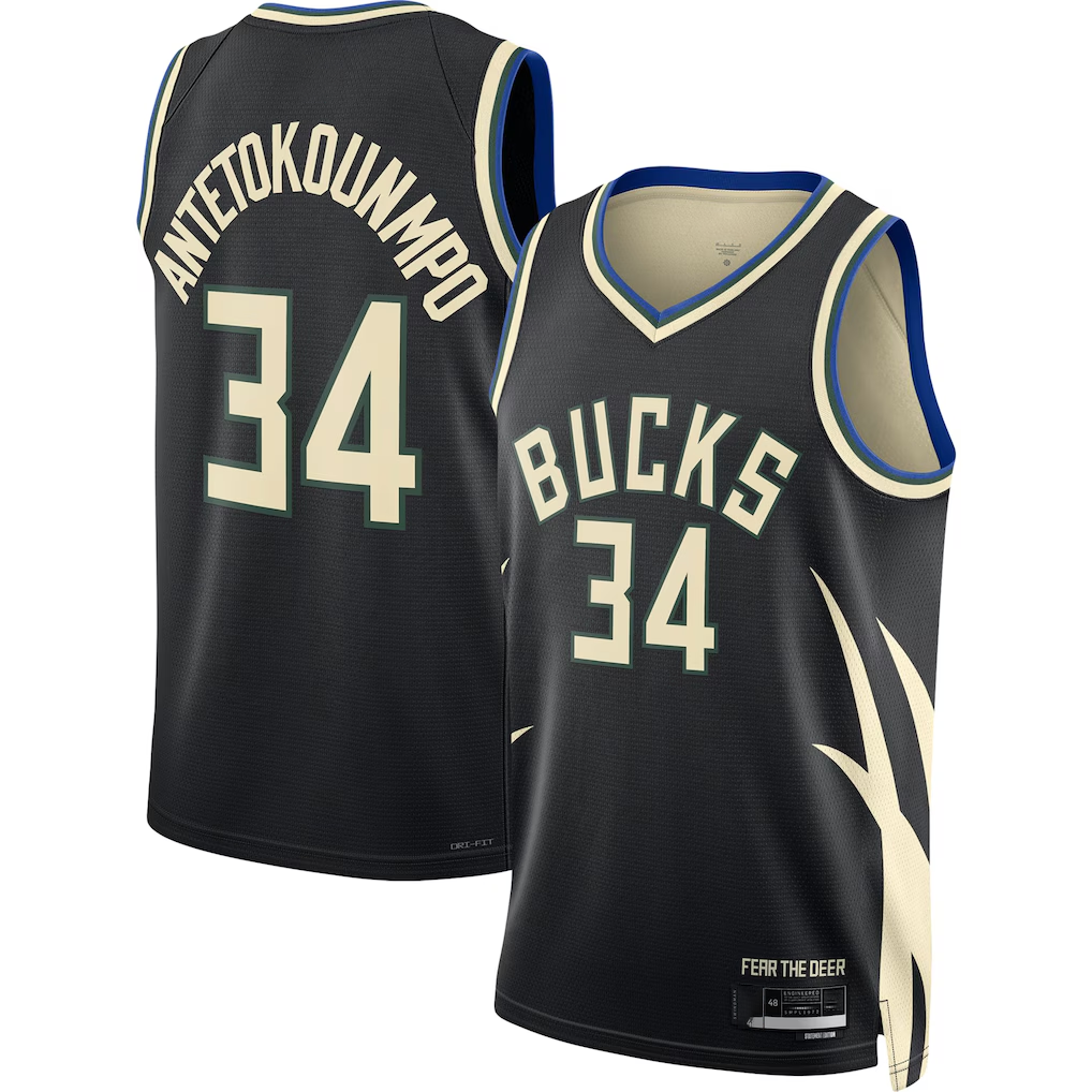 Fenge M.Bucks #34 Giannis Antetokounmpo Jordan Brand Black Swingman Jerseys - Statement Edition