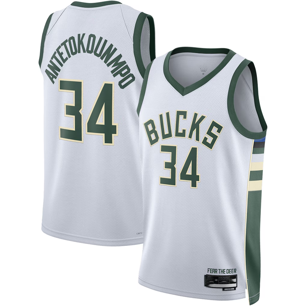 Fenge M.Bucks #34 Giannis Antetokounmpo White Swingman Jerseys - Association Edition