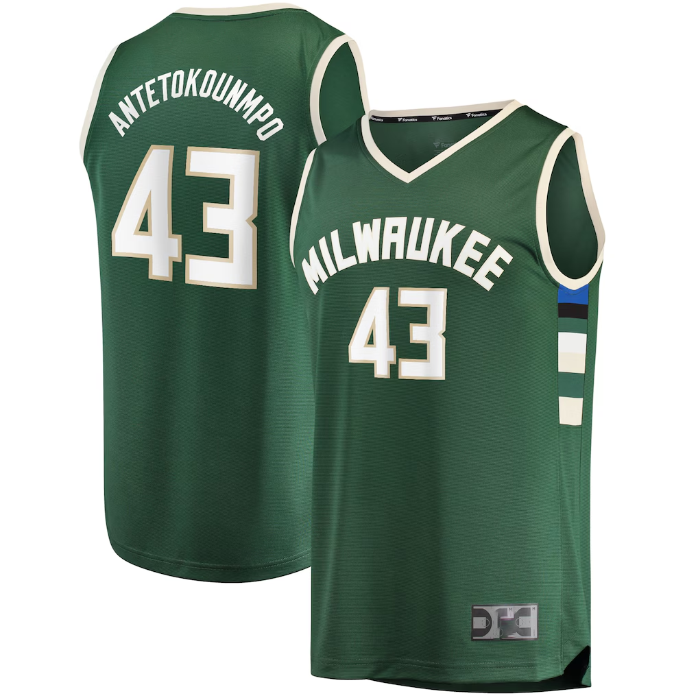 Fenge M.Bucks #43 Thanasis Antetokounmpo Hunter Green Fast Break Replica Player Jerseys - Icon Edition