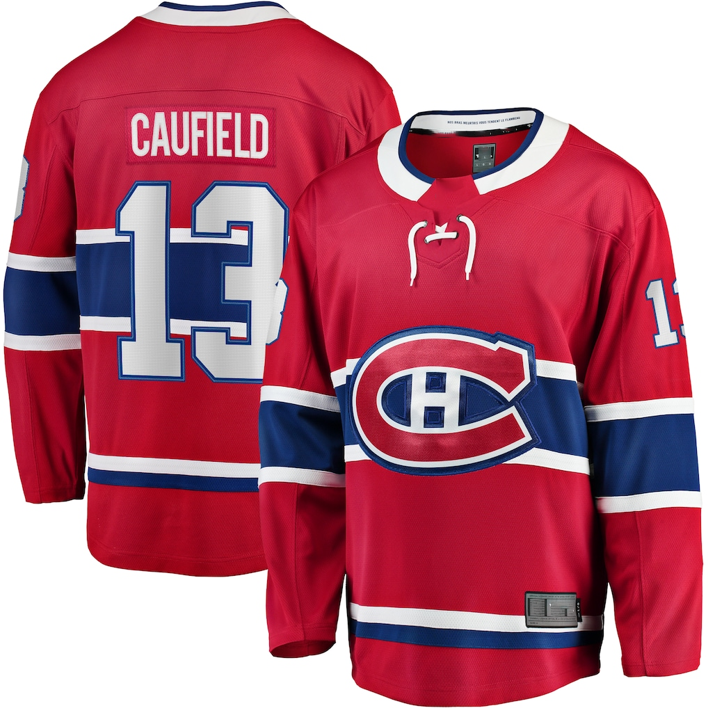 Fenge M.Canadiens #13 Cole Caufield Red Home Premier Breakaway Player Jerseys