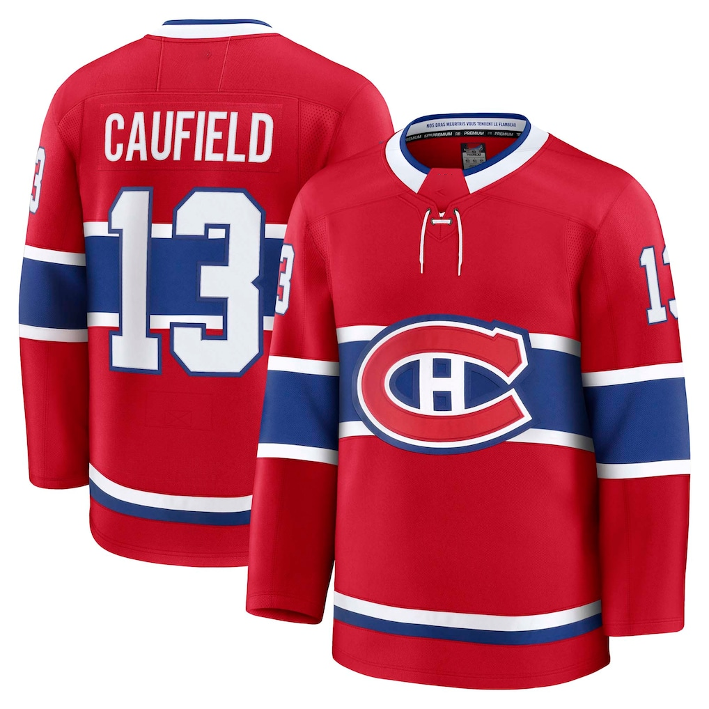 Fenge M.Canadiens #13 Cole Caufield Red Home Premium Jerseys
