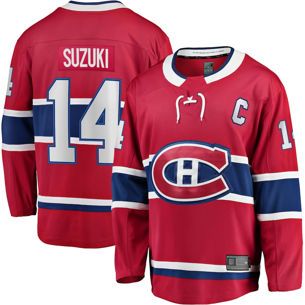 Fenge M.Canadiens #14 Nick Suzuki Red Home Captain Patch Breakaway Player Jerseys