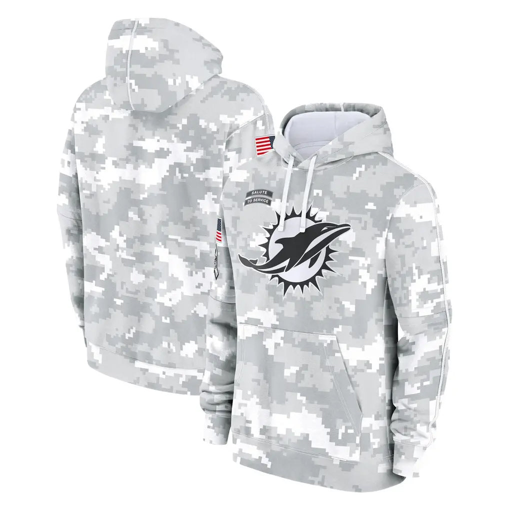 Fenge M.Dolphins Arctic Camo Salute to Service Hoodies Limited Game Blank Player Stitched Jerseys