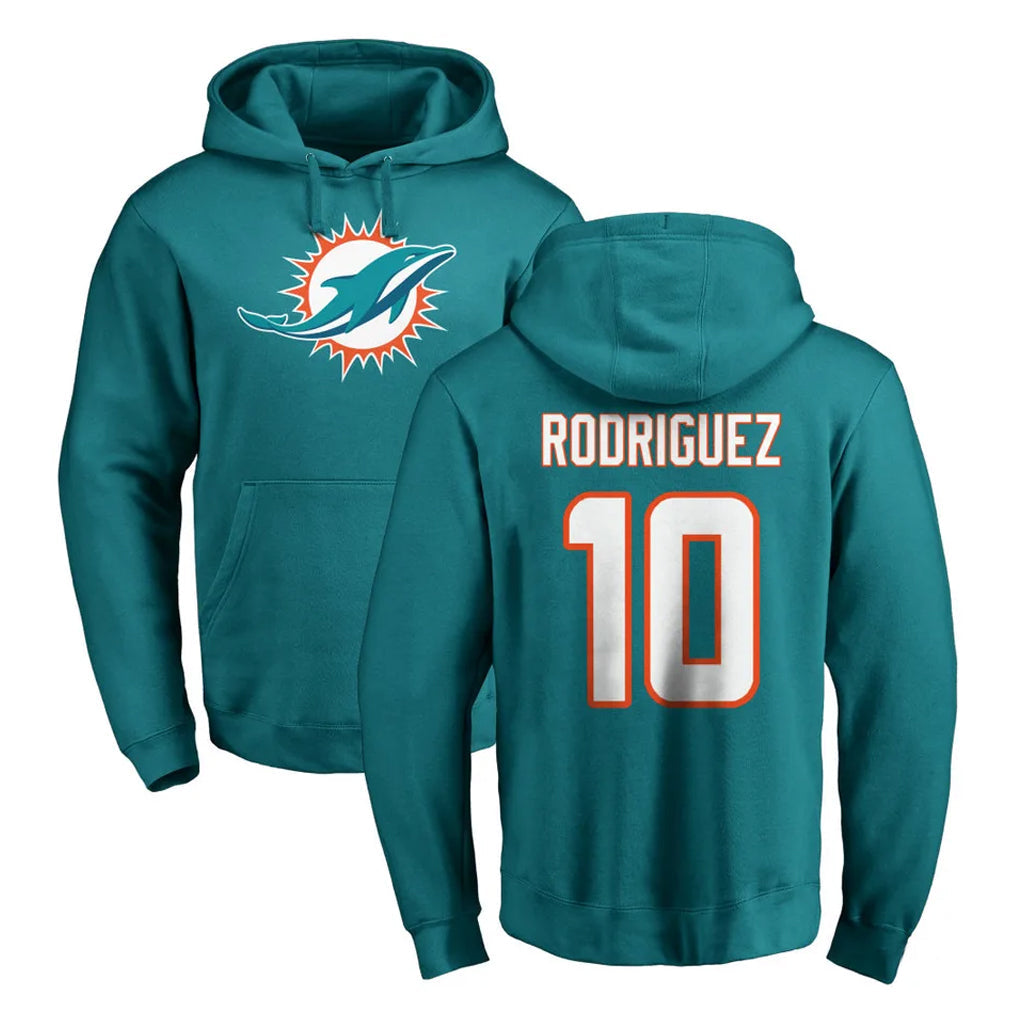 Fenge M.Dolphins #10 Jacob Rodriguez Player Aqua LOGO Pullover Hoodies Limited Stitched Jerseys