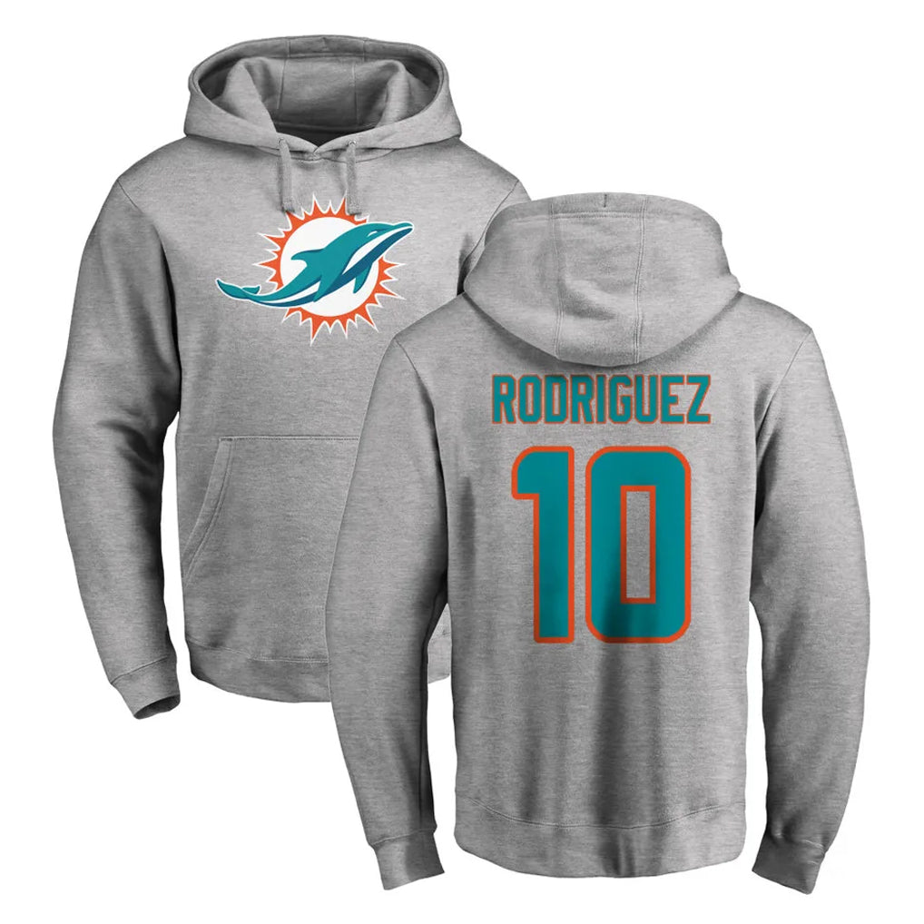 Fenge M.Dolphins #10 Jacob Rodriguez Player Gray LOGO Pullover Hoodies Limited Stitched Jerseys