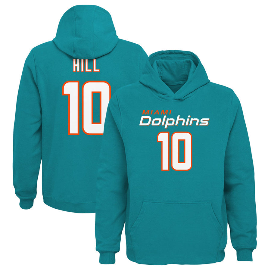Fenge M.Dolphins #10 Tyreek Hill Player Aqua Mainliner Pullover Hoodie Game Stitched Jerseys