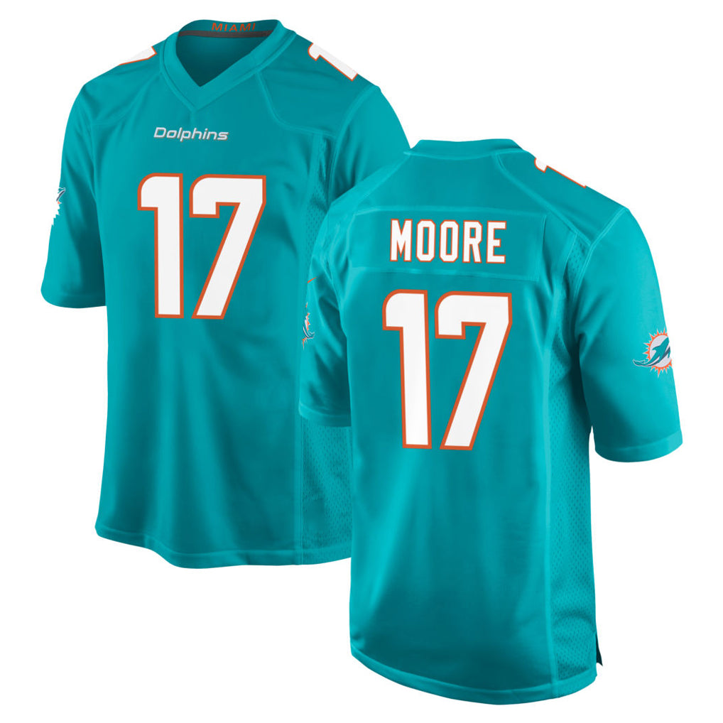 Fenge M.Dolphins #17 Trey Moore Player Aqua Home Game Stitched Jerseys