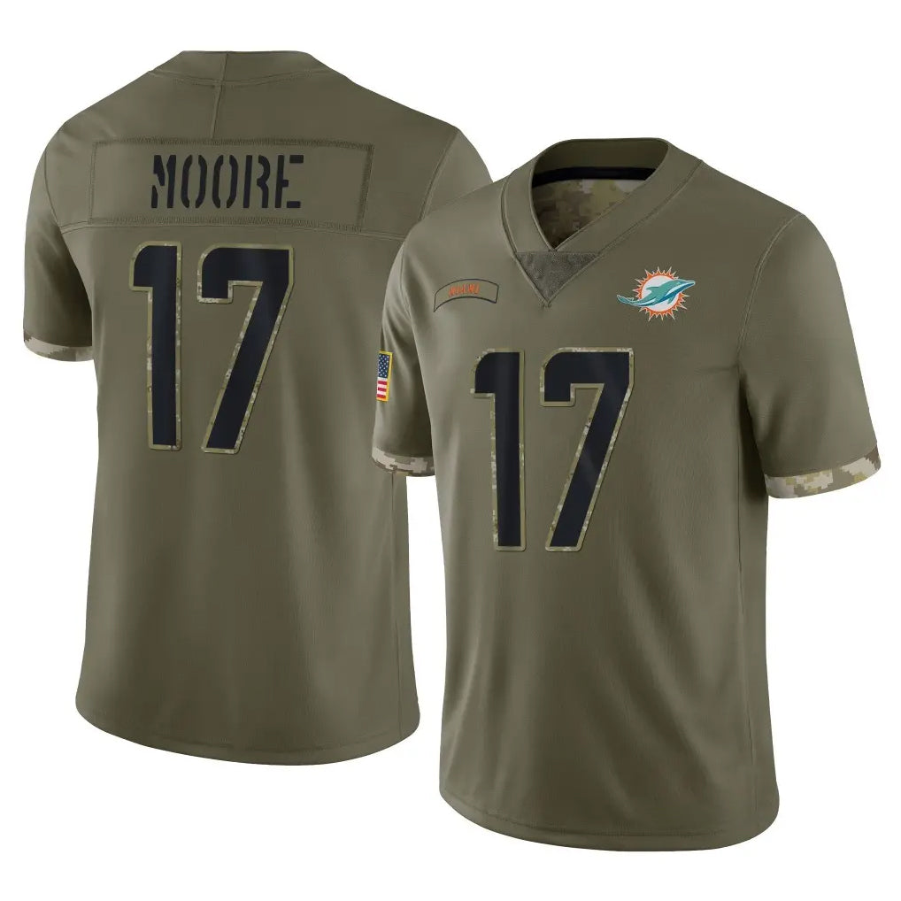 Fenge M.Dolphins #17 Trey Moore Player Olive Salute To Service Limited Stitched Jerseys