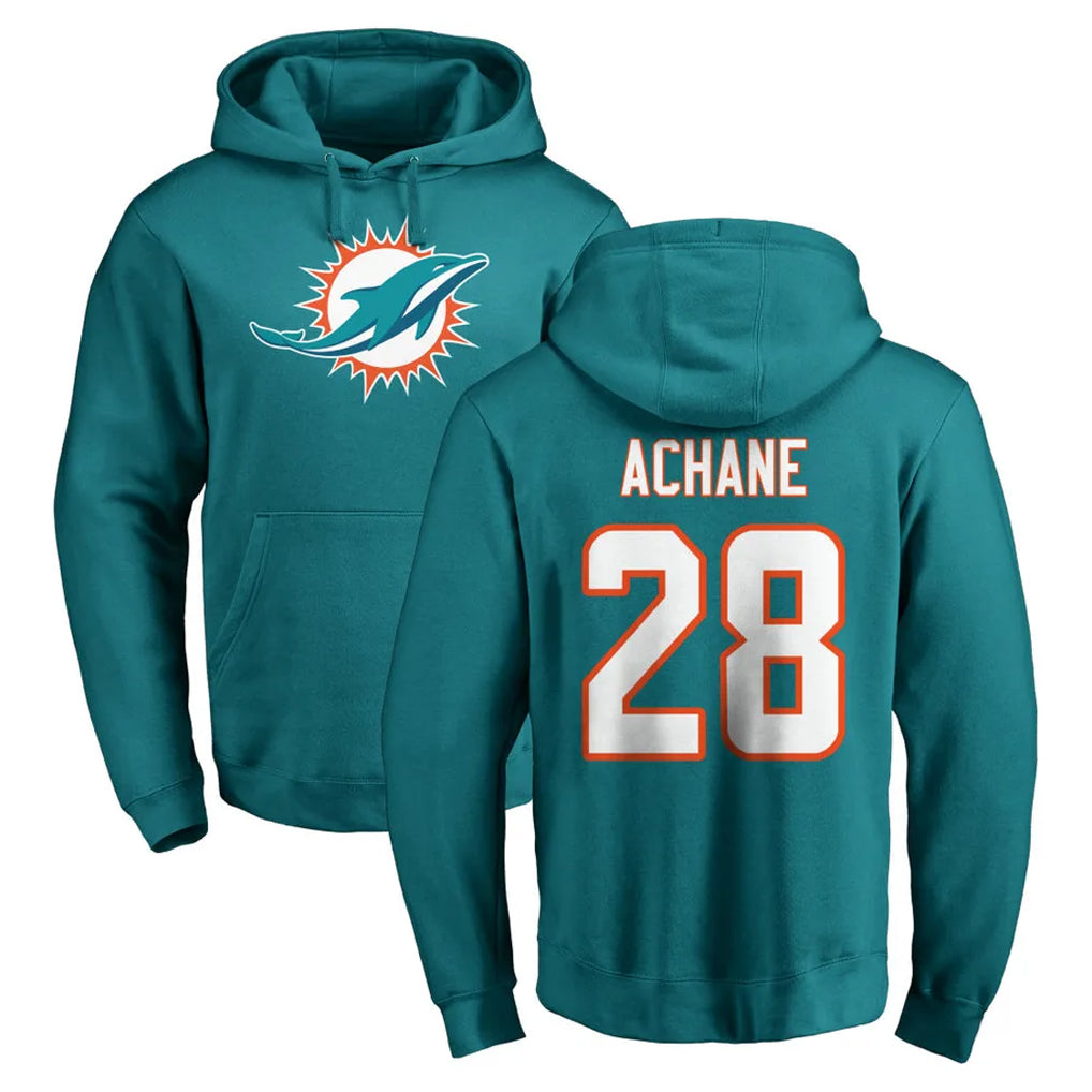Fenge M.Dolphins #28 De'Von Achane Player Aqua LOGO Pullover Hoodies Limited Stitched Jerseys