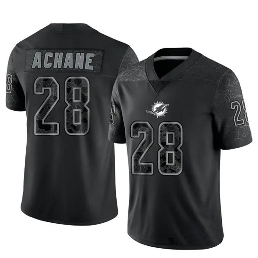 Fenge M.Dolphins #28 De?¡¥Von Achane Player Black RFLCTV Limited Stitched Jerseys
