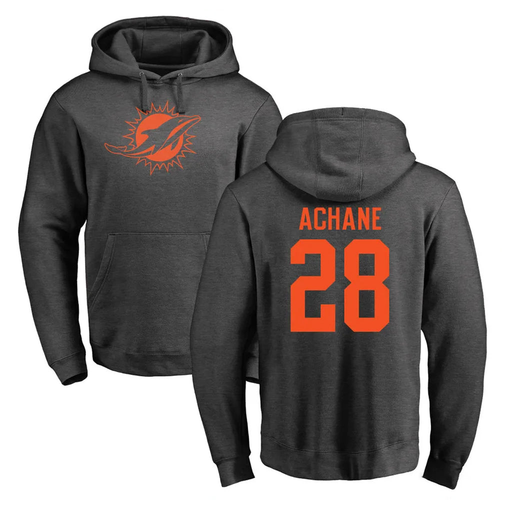 Fenge M.Dolphins #28 De'Von Achane Player Darkgray Pullover Hoodies Limited Stitched Jerseys