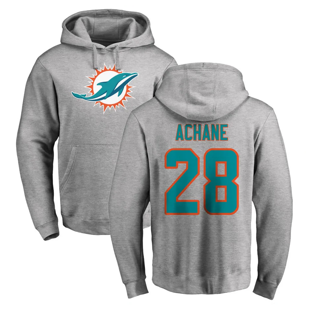 Fenge M.Dolphins #28 De'Von Achane Player Gray LOGO Pullover Hoodies Limited Stitched Jerseys