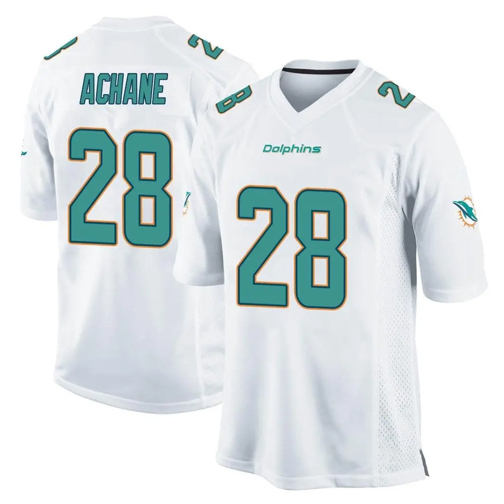 Fenge M.Dolphins #28 De'Von Achane Player White Home Game Stitched Jerseys
