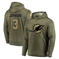 Fenge M.Dolphins #3 Chris Johnson Player Olive Salute to Service Pullover Hoodies Home Game Stitched Jerseys