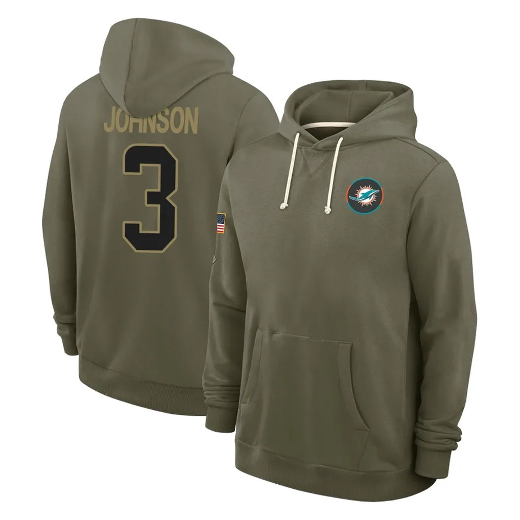 Fenge M.Dolphins #3 Chris Johnson Player Olive Salute to Service Pullover Hoodies Limited Stitched Jerseys