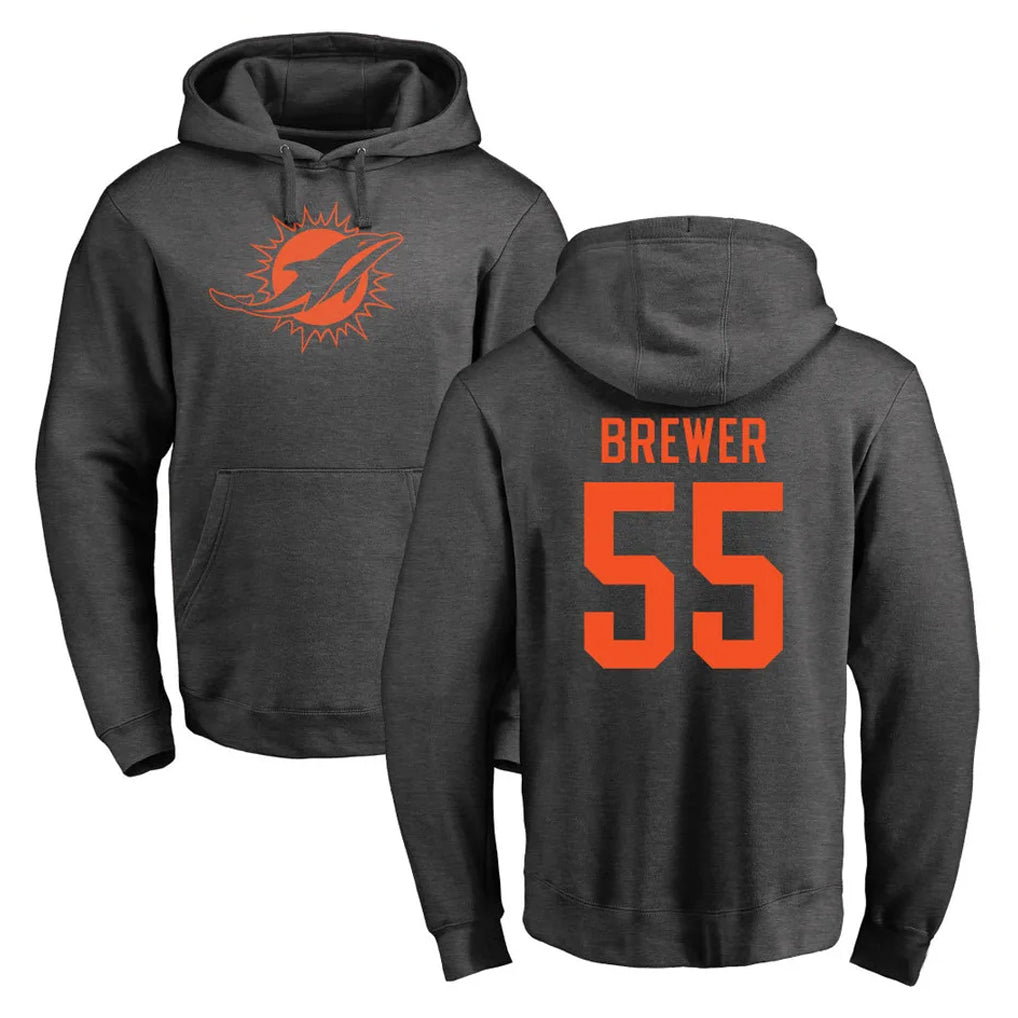Fenge M.Dolphins #55 Aaron Brewer Player Darkgray Pullover Hoodies Limited Stitched Jerseys
