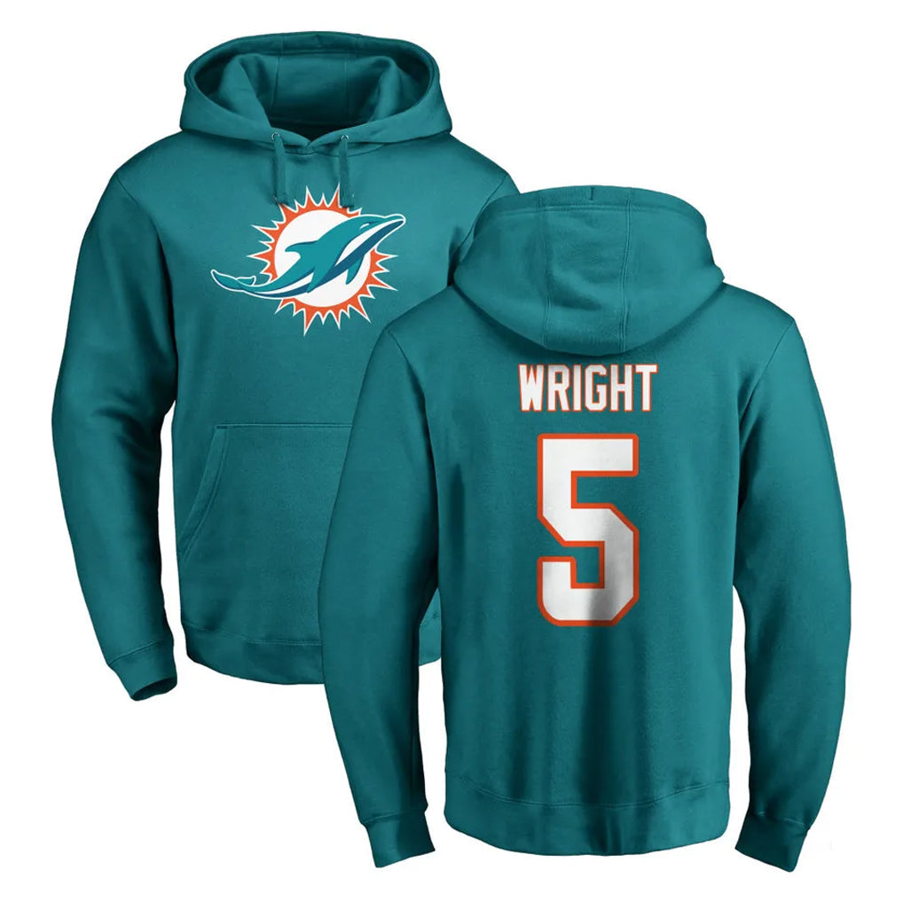 Fenge M.Dolphins #5 Jaylen Wright Player Aqua LOGO Pullover Hoodies Limited Stitched Jerseys