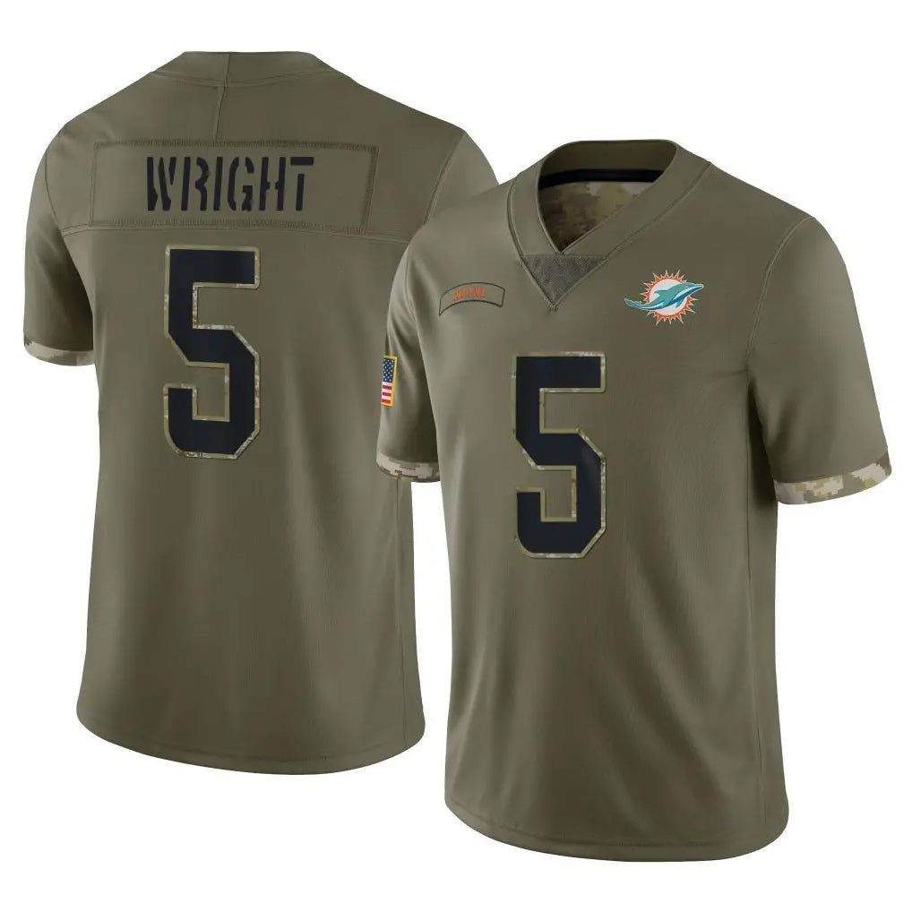 Fenge M.Dolphins #5 Jaylen Wright Player Olive Salute To Service Limited Stitched Jerseys