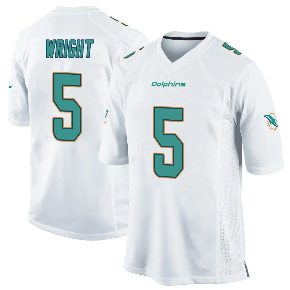 Fenge M.Dolphins #5 Jaylen Wright Player White Home Game Stitched Jerseys