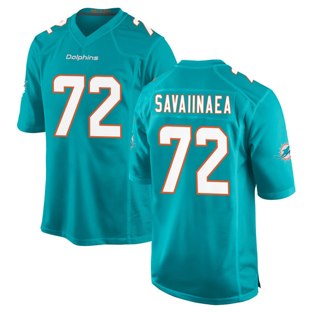 Fenge M.Dolphins #72 Jonah Savaiinaea Player Aqua Home Game Stitched Jerseys