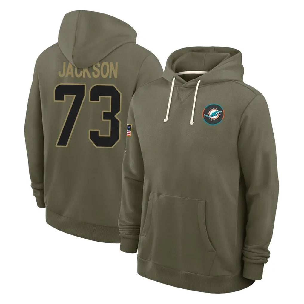Fenge M.Dolphins #73 Austin Jackson Player Olive Salute to Service Pullover Hoodies Limited Stitched Jerseys