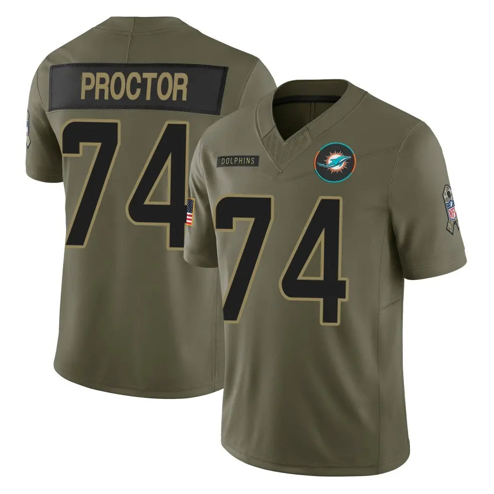 Fenge M.Dolphins #74 Kadyn Proctor Player Olive 2025 Salute To Service Limited Game Stitched Jerseys