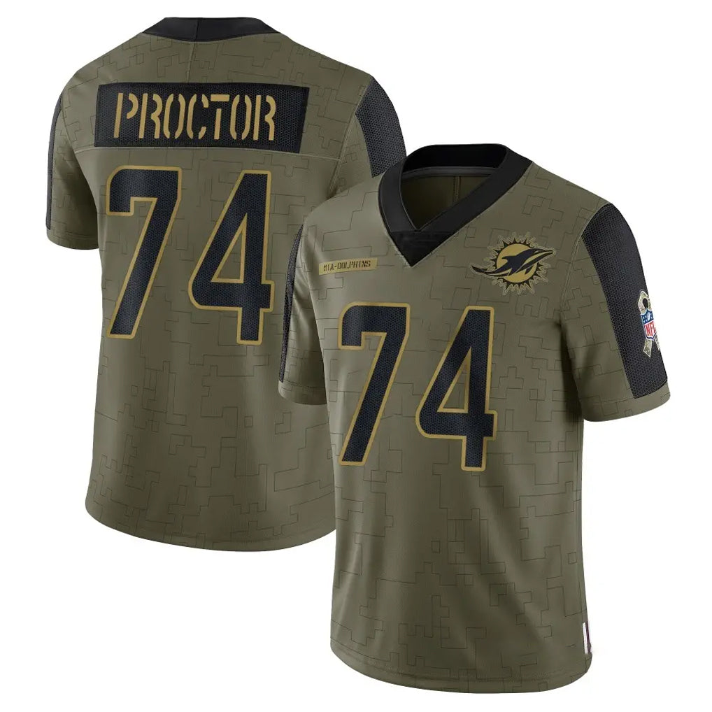 Fenge M.Dolphins #74 Kadyn Proctor Player Olive Salute To Service Limited Game Stitched Jerseys
