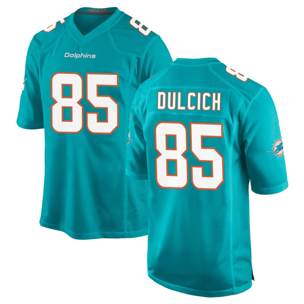 Fenge M.Dolphins #85 Greg Dulcich Player Aqua Home Game Stitched Jerseys