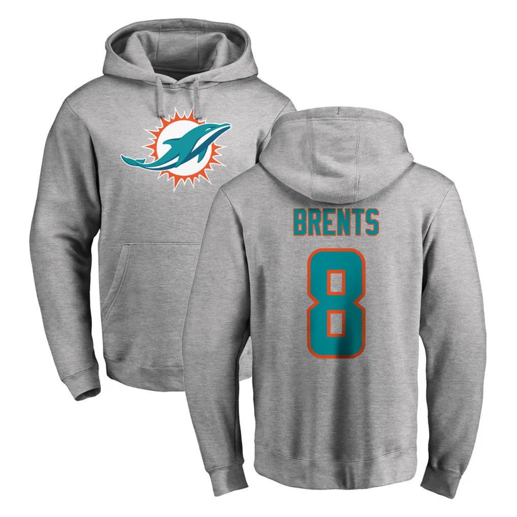 Fenge M.Dolphins #8 JuJu Brents Player Gray LOGO Pullover Hoodies Limited Stitched Jerseys