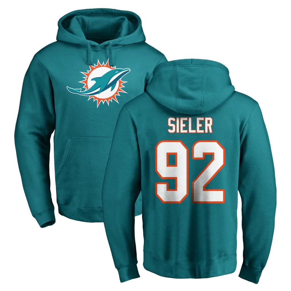 Fenge M.Dolphins #92 Zach Sieler Player Aqua LOGO Pullover Hoodies Limited Stitched Jerseys