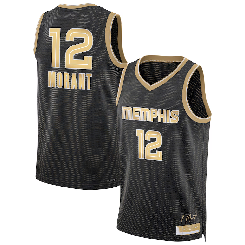 Fenge M.Grizzlies #12 Ja Morant Black Select Series Swingman Stitched Jerseys