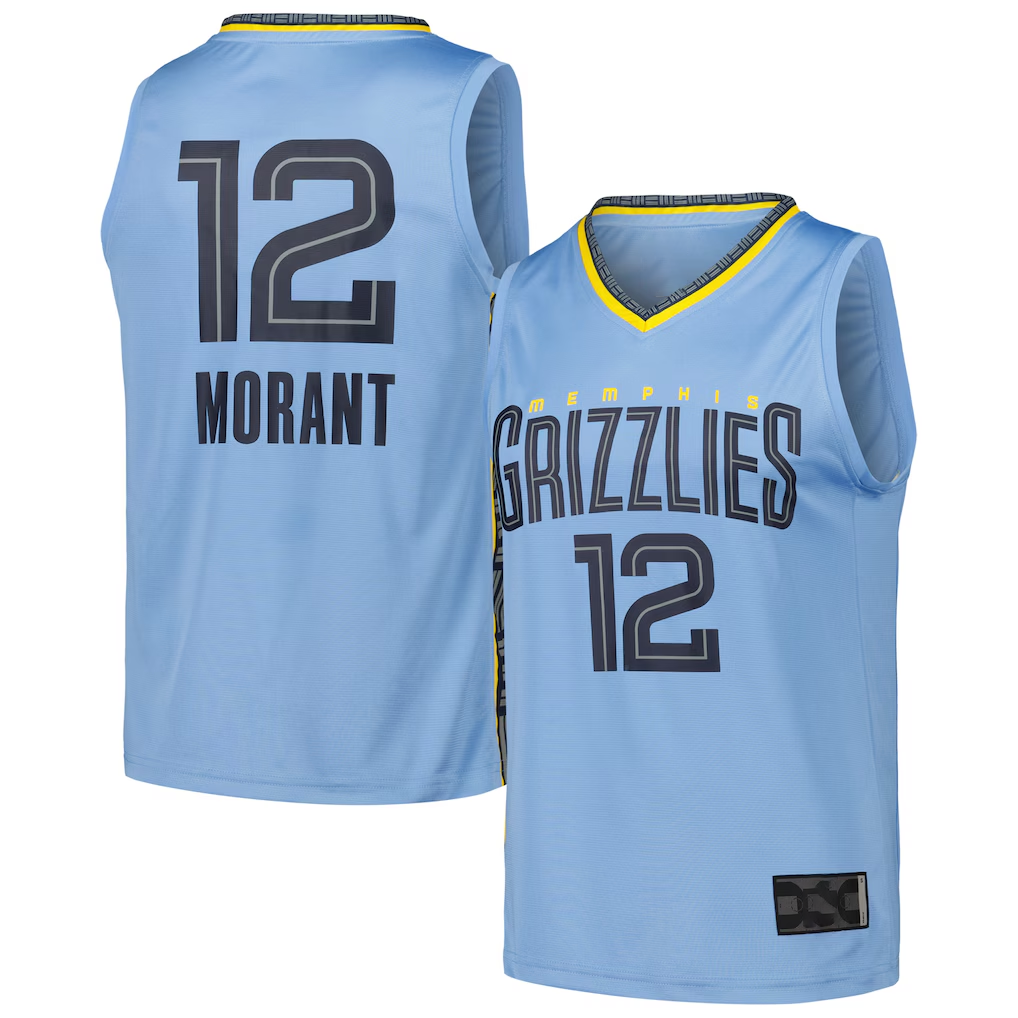 Fenge M.Grizzlies #12 Ja Morant Light Blue Fast Break Replica Player Stitched Jerseys- Statement Edition