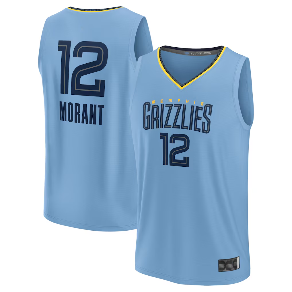 Fenge M.Grizzlies #12 Ja Morant Light Blue Fast Break Replica Player Stitched Jerseys- Statement Edition