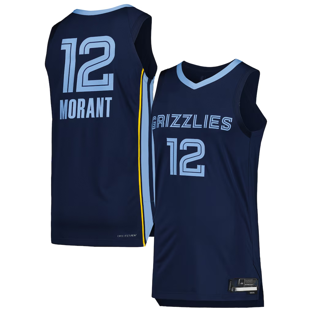 Fenge M.Grizzlies #12 Ja Morant Navy Authentic Stitched Jerseys- Icon Edition