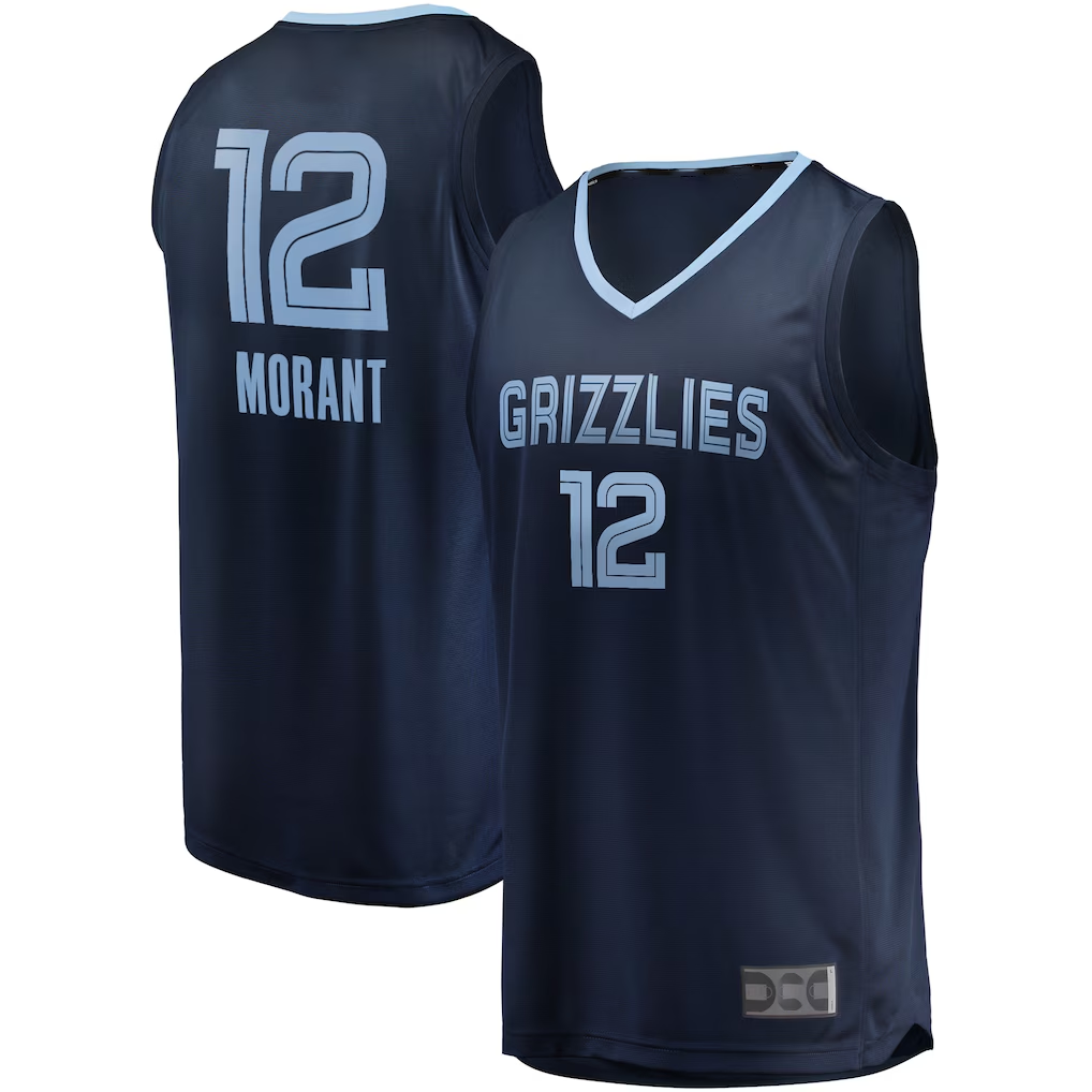 Fenge M.Grizzlies #12 Ja Morant Navy Big & Tall Fast Break Player Stitched Jerseys- Icon Edition