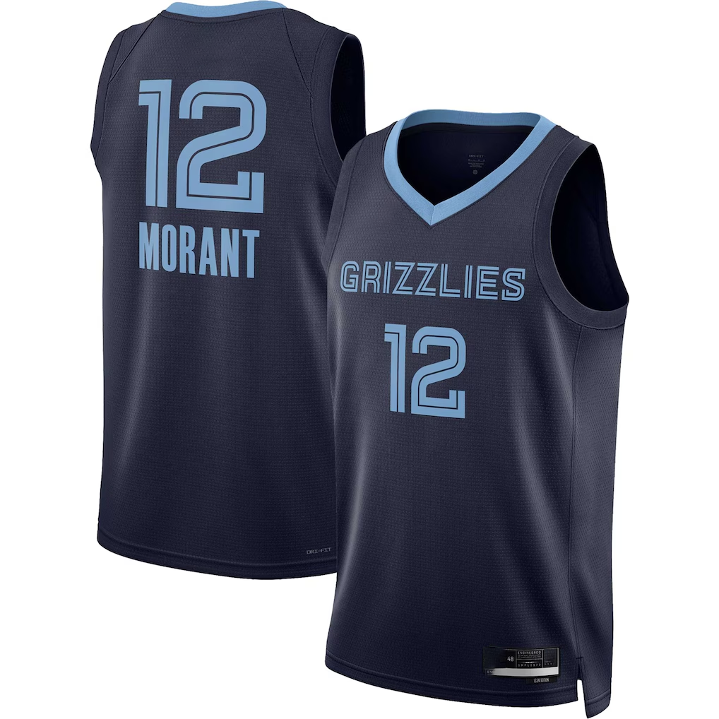 Fenge M.Grizzlies #12 Ja Morant Navy Swingman Stitched Jerseys- Icon Edition