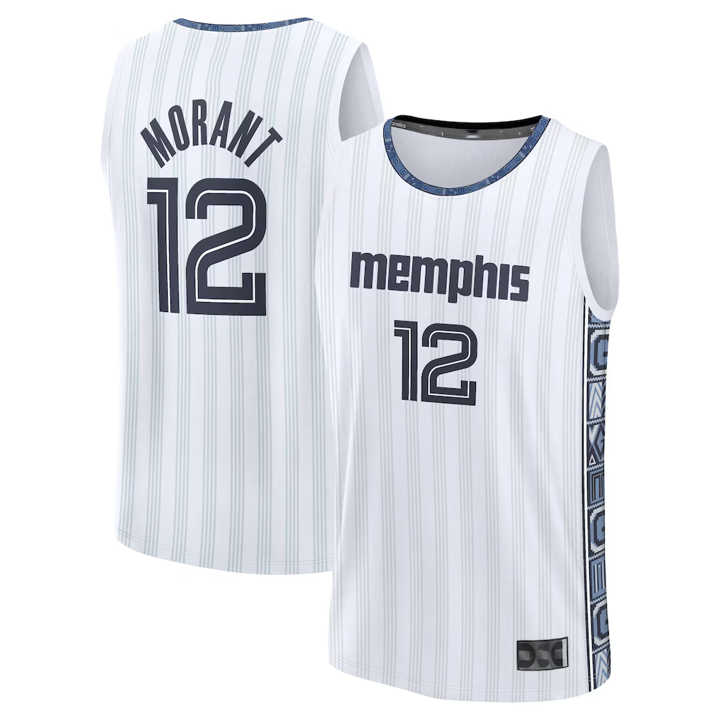 Fenge M.Grizzlies #12 Ja Morant White 2025-2026 City Edition Fast Break Stitched Jerseys