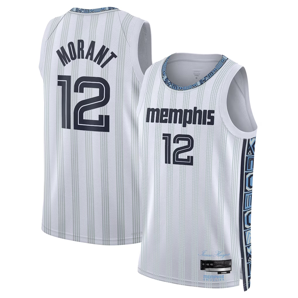 Fenge M.Grizzlies #12 Ja Morant White 2025-2026 Swingman Stitched Jerseys- City Edition