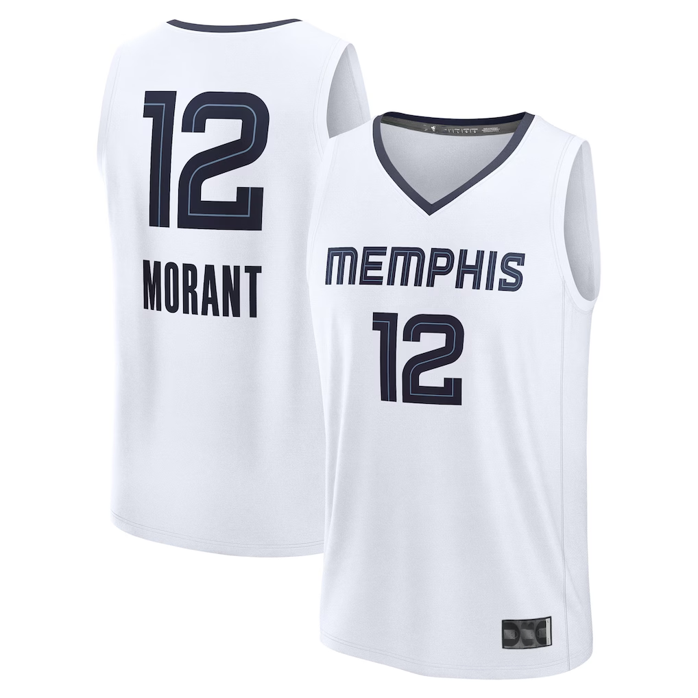 Fenge M.Grizzlies #12 Ja Morant White Fast Break Replica Player Stitched Jerseys- Association Edition