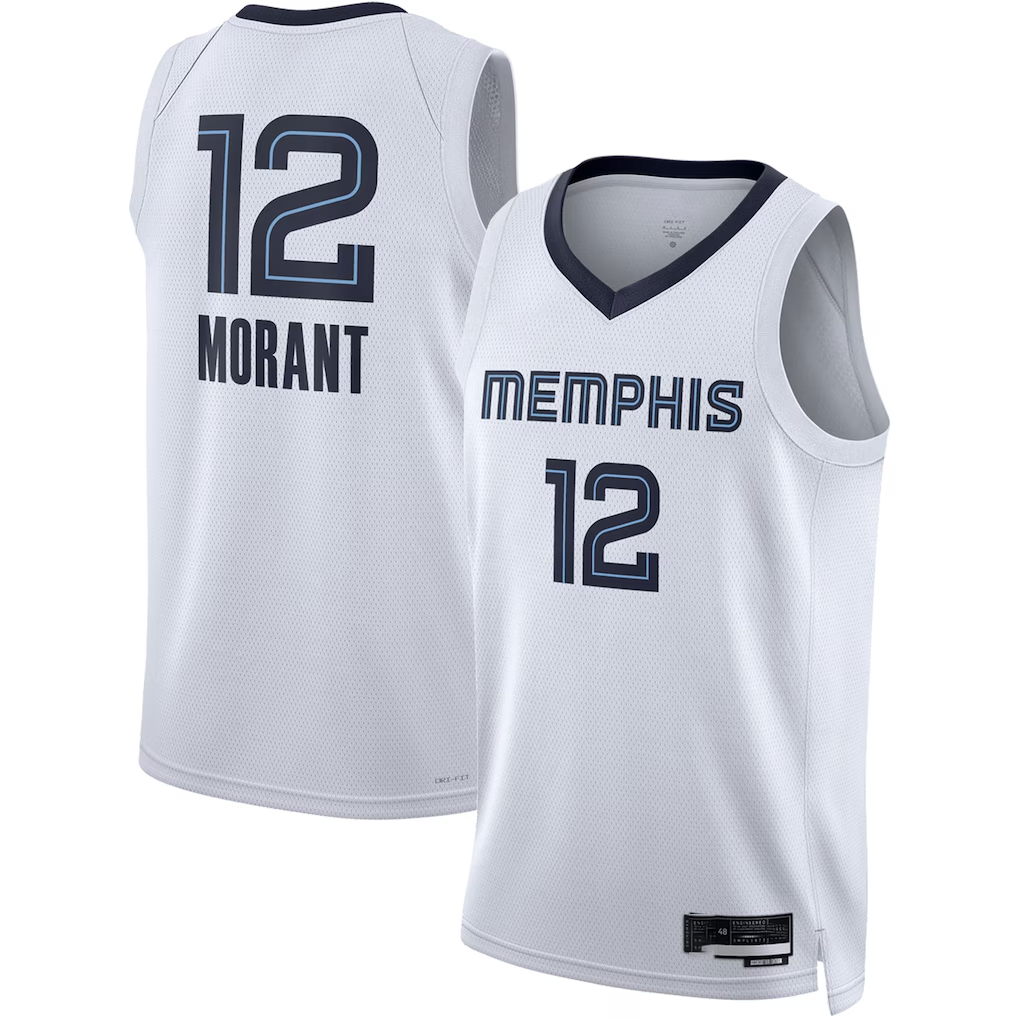 Fenge M.Grizzlies #12 Ja Morant White Swingman Stitched Jerseys- Association Edition