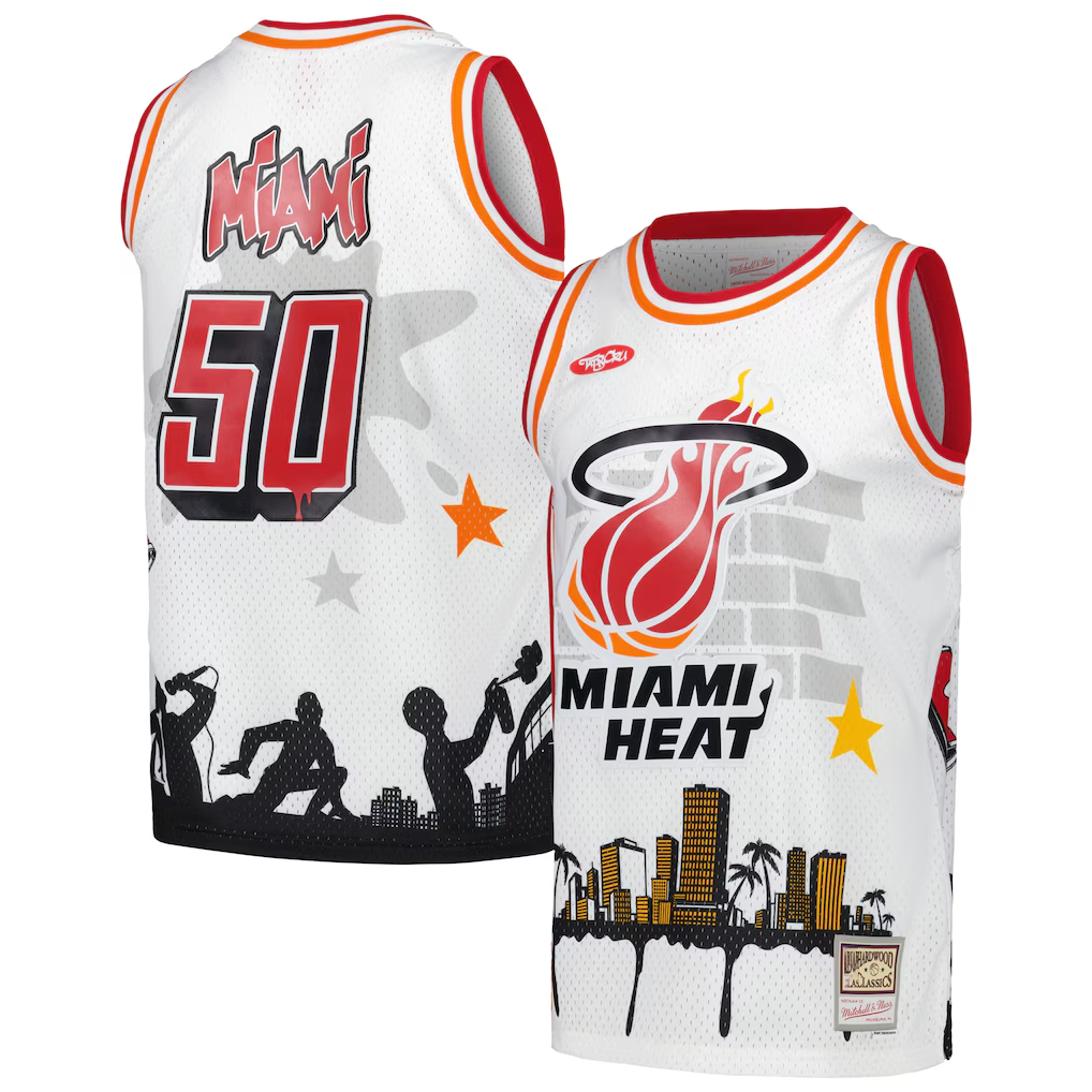 Fenge M.Heat Mitchell & Ness x Tats Cru White Hardwood Classics Fashion Jerseys