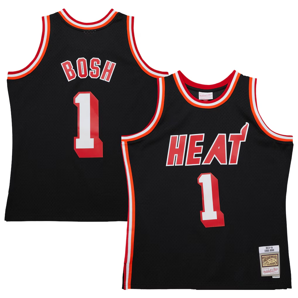 Fenge M.Heat #1 Chris Bosh Mitchell & Ness Black 2013-14 Hardwood Classics Swingman Jerseys