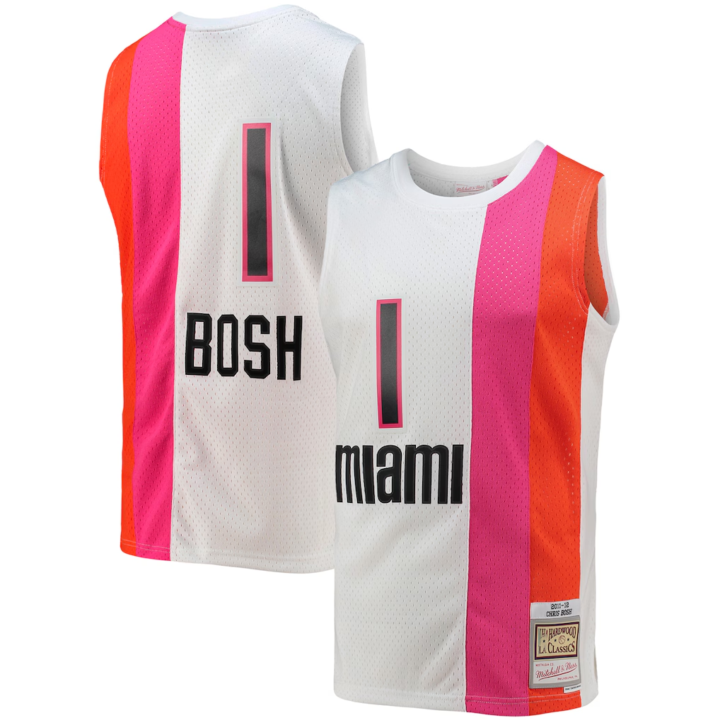 Fenge M.Heat #1 Chris Bosh Mitchell & Ness White 2011-12 Hardwood Classics Swingman Jerseys