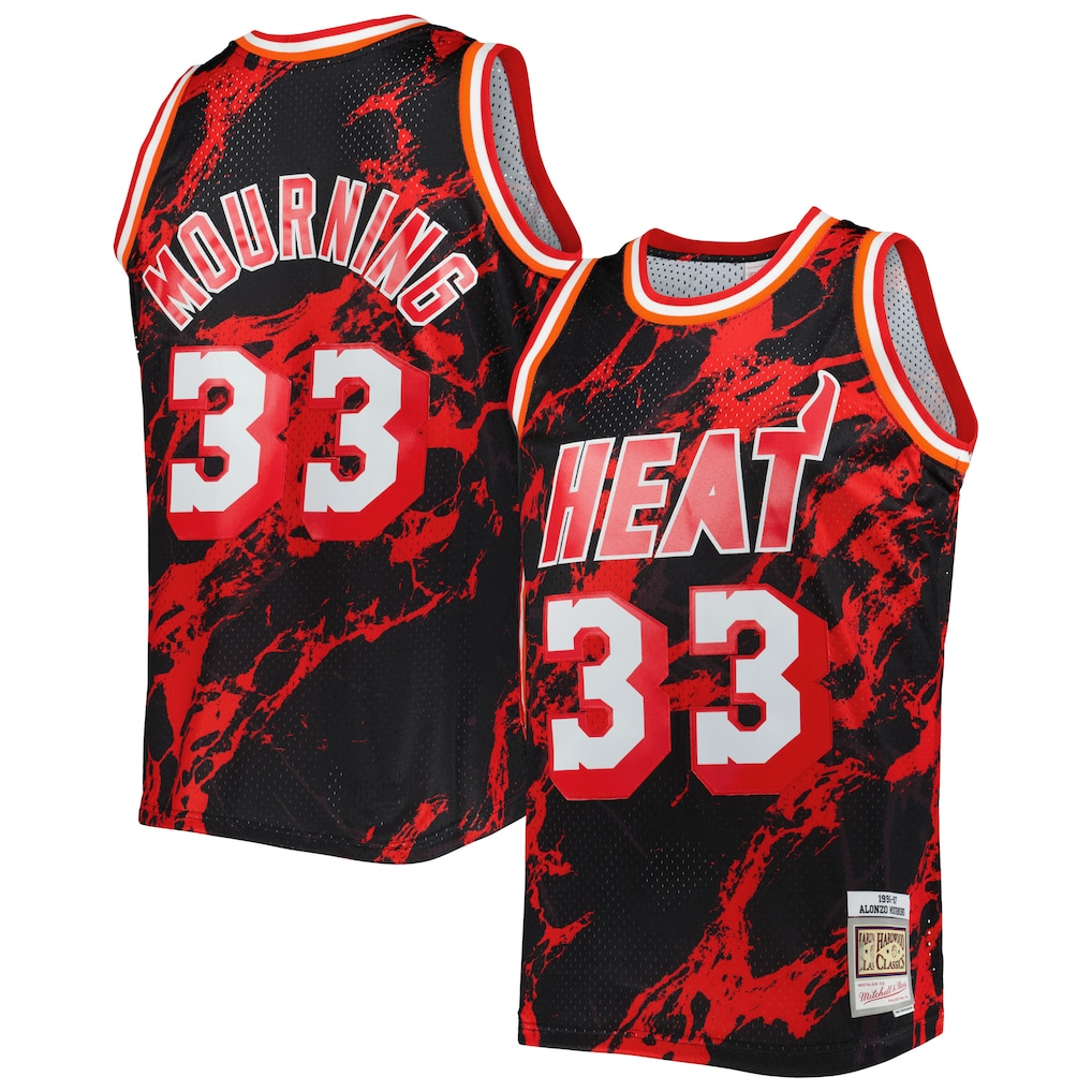 Fenge M.Heat #33 Alonzo Mourning Mitchell & Ness Black 1996-1997 Hardwood Classics Marble Swingman Jerseys