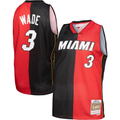 Fenge M.Heat #3 Dwayne Wade Mitchell & Ness Black Red Big & Tall Hardwood Classics 2005-06 Split Swingman Jerseys