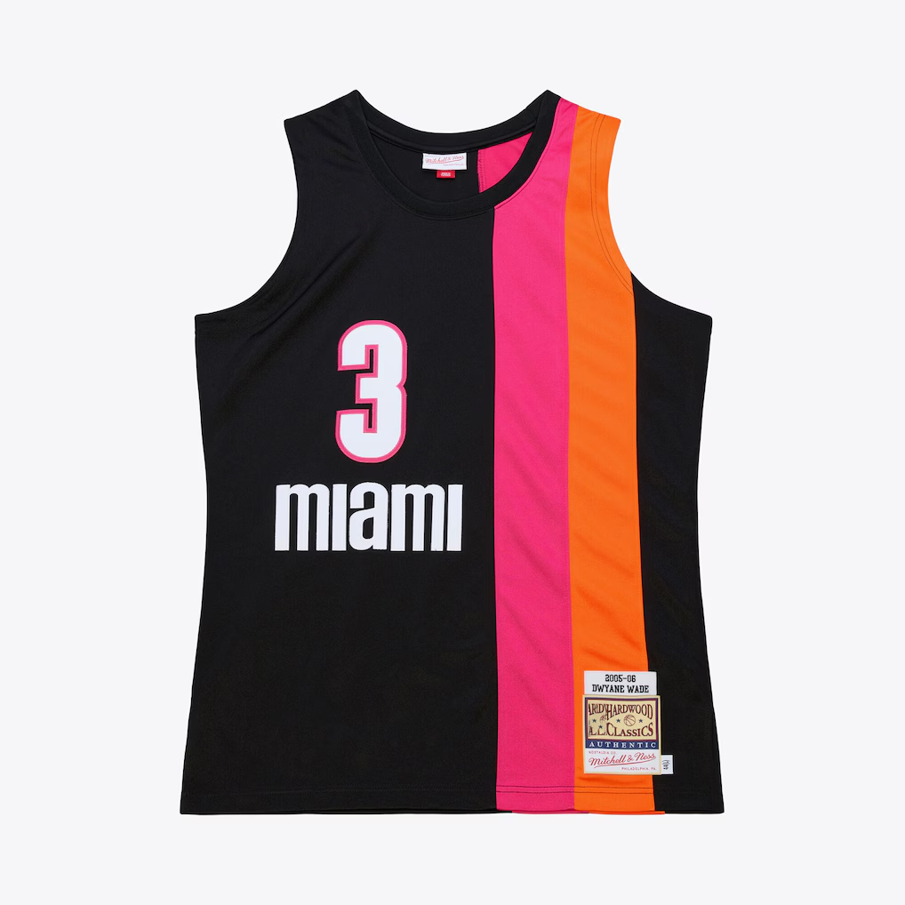 Fenge M.Heat #3 Dwyane Wade Mitchell & Ness Black 2005-06 Hardwood Classics Authentic Jerseys